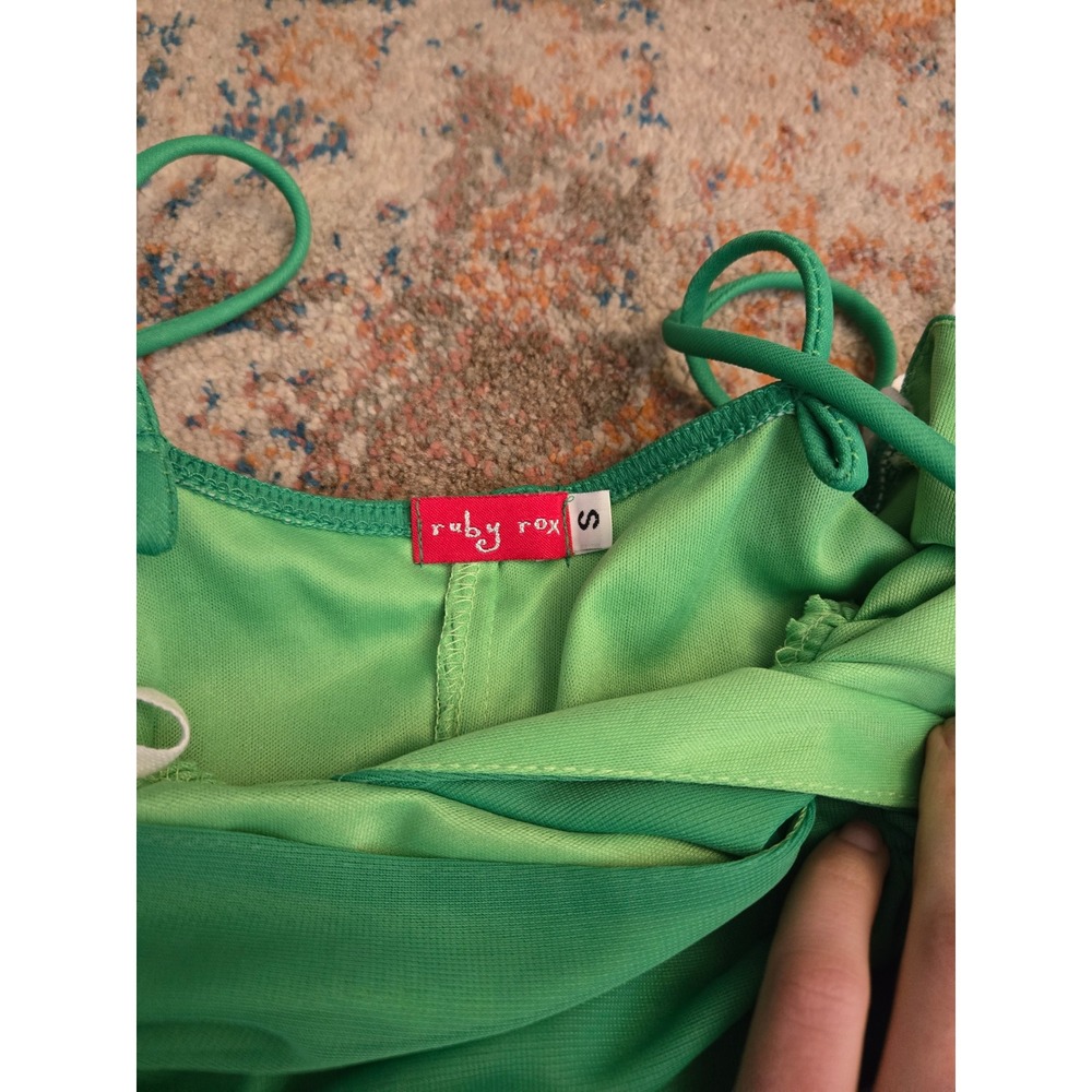 Y2K Green Spaghetti‎ Strap Dress Ruched Ruby Rox size small - Picture 4 of 7